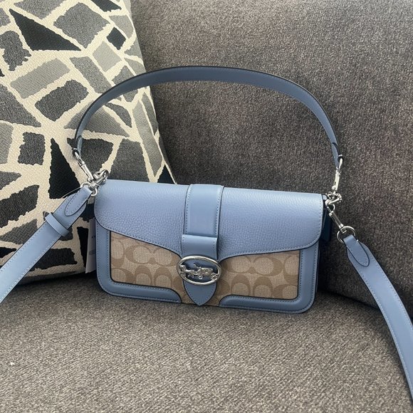 COACH Georgie Shoulder Bag in Marble Blue C4067 Pale blue - Picture 1 of 9